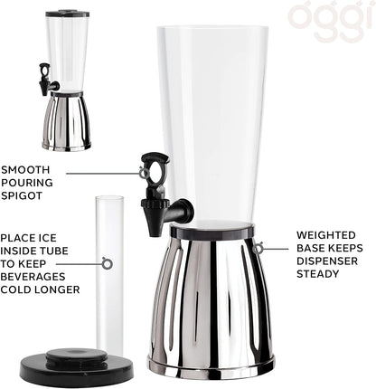 OGGI Beer Tower 88oz - Beverage Dispenser with Spigot & Ice Tube, Margarita Tower, Mimosa Tower, Perfect Drink Dispensers for Parties, Drink Tower, Holds 6 Pints of Beer – Stainless