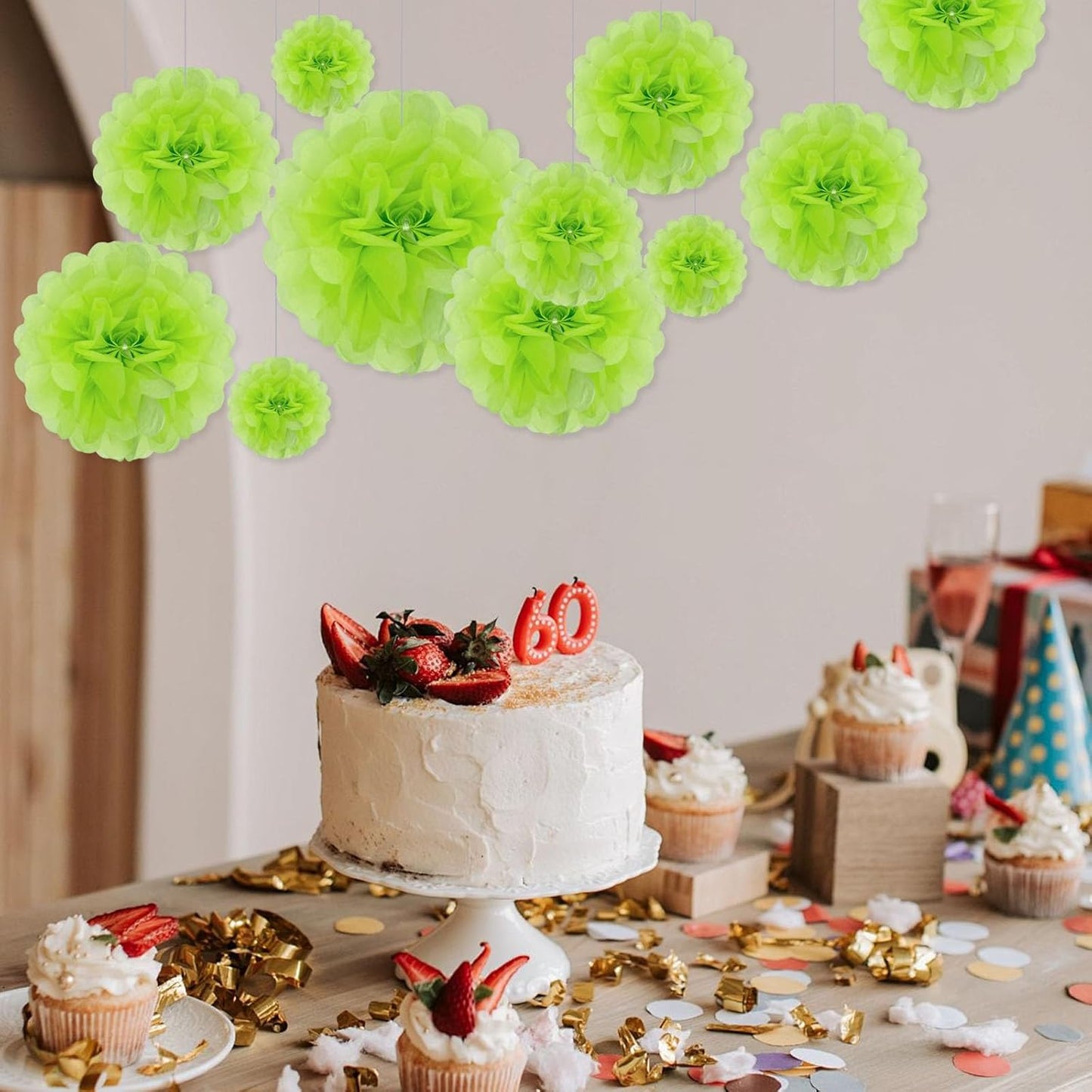 Tissue Paper Pom Poms, Pink Tissue Paper Flowers, Hanging Flower Balls for Weddings Fiesta Parties Birthday Baby Showers Classroom Bridal Shower Decoration (18Piece Set-6/10/12/14Inch)