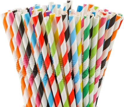 Pro Mael Paper Drinking Straws, Flexible Straws for Juices, Shakes, Smoothies, Disposable Straw for Birthdays, Weddings & Party (200 Pack, 5 Colors)