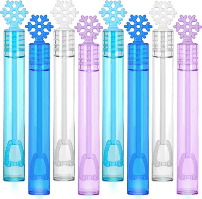 32 Pcs Snowflake Bubble Wand Bulk for Kids, 4 Color Mini Snowflake Party Favor, Valentine's, Goody Bag Stuffers, Classroom Exchange Prizes, Birthday Gift, Pinata, Winter Themed Toy for Girl Boy
