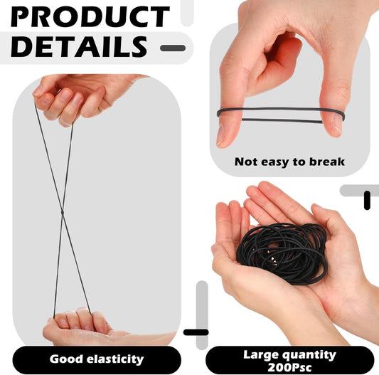 LemonRoad 200 Pcs Black Rubber Bands for Balloon Arch Elastic Tying Bands for Balloon Garland Background Curtain Decoration Fixing and Connecting 3.15 Inch Folded Length