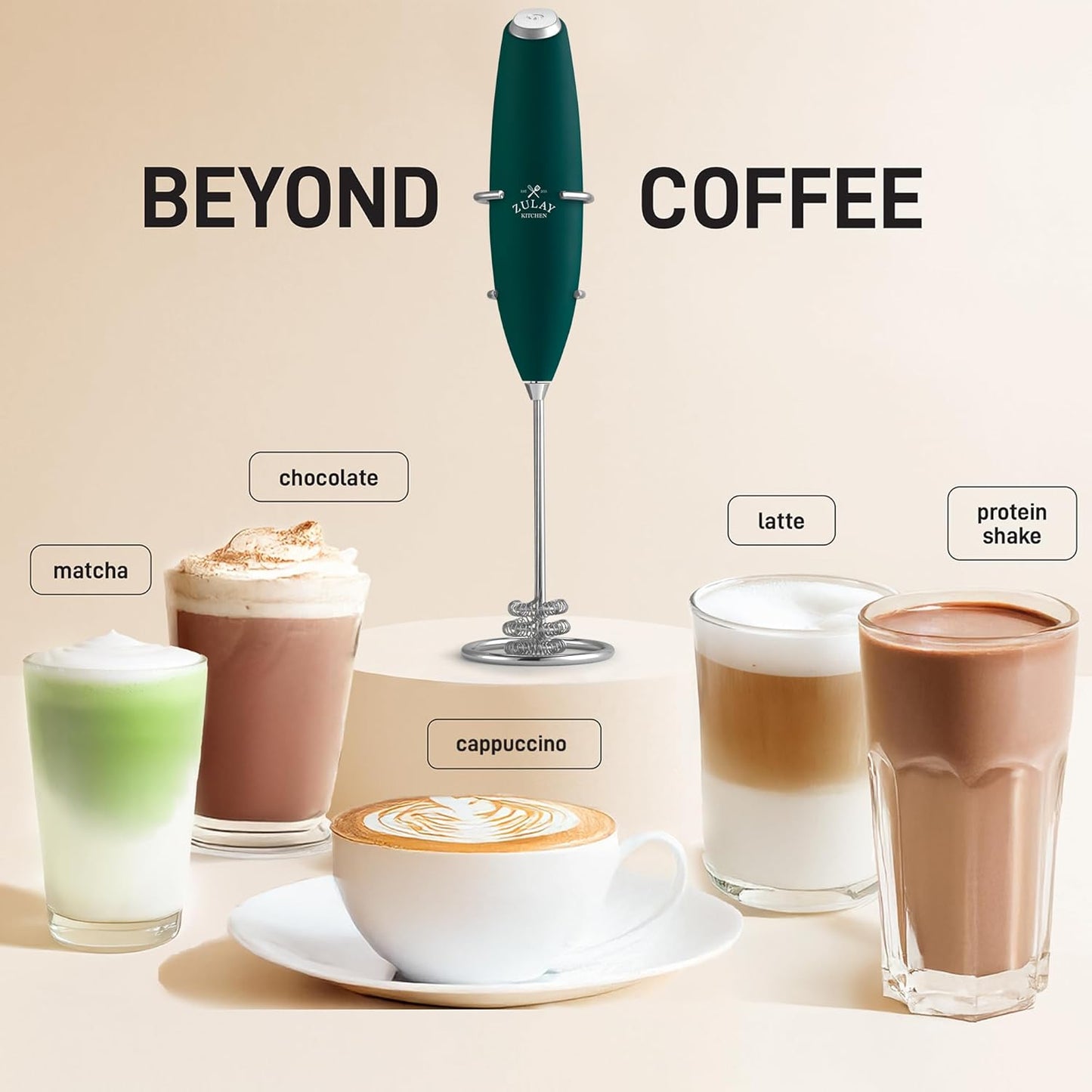 Zulay Kitchen Powerful Milk Frother Wand With Duracell Batteries - Ultra Fast Handheld Drink Mixer - Electric Whisk Foam Maker for Coffee, Lattes, Cappuccino & Matcha - Z1 Motor - Black - Colors B