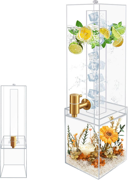 2 Gallon Large Drink Dispenser, Drink Dispenser with Wood Stand, Drink Dispensers for Parties with Ice Core, Beverage Dispenser with Airtight Valve for Water, Punch, Juice