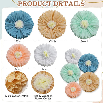 Chunful 5 Pcs 30'' 24'' Gaint Pastel Tissue Paper Flowers Decoration Large Hanging Tissue Paper Pom Poms Decor for Pastel Birthday Bachelorette Wedding Baby Shower Bridal Shower Easter Party Decor