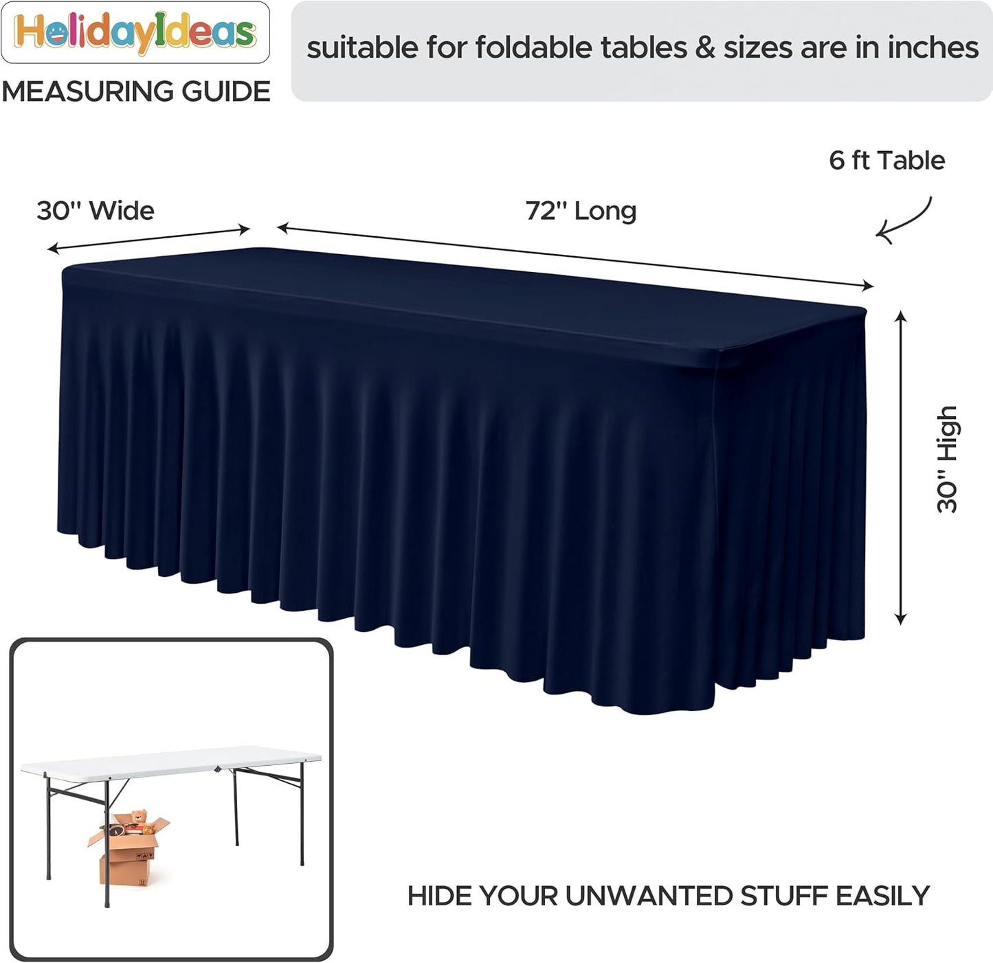 HolidayIdeas 2 Pack Spandex Table Skirt for 6 Ft Rectangle Tables, Black Fitted Stretch Tablecloth 30 x 72 Inch, Wrinkle Resistant Ruffle Design for Wedding Banquets, Trade Shows, Parties