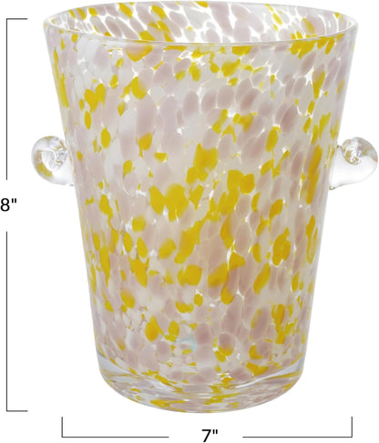 Creative Co-Op 32-Ounce Confetti Glass Ice Bucket with Handles, Yellow and Green