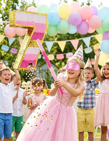 Number 5 Piñata with Stick, Blindfold & Confetti-Pink Piñata for Birthday Parties, Complete Party Game Set for Kids Girls-Gradient Pink Birthday Decor with Fillable Design(Small, 16.5 x 11.5 x 3 In)
