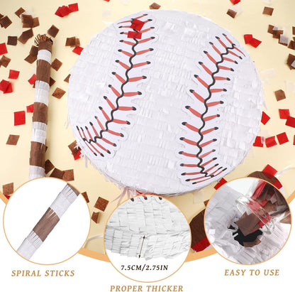 Baseball Piñata with Blindfold Bat for Birthday Party Softball Paper Piñata Sports Balls Confetti Baseball Party Supplies for Birthday Party Decorations 13.19 x 13.19 x 3 Inch(Cool)