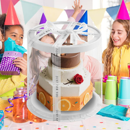JCD Pink Multi-Layer 10 * 10 Inch Round Clear Cake Boxs with Ribbon,6 Pack Tall Transparent Packaging Cake Containers PET Cake Carrier Box for Birthday (Pink, Round 10inch/6pcs)
