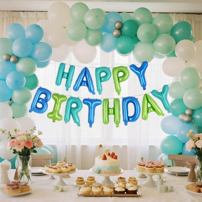 Happy Birthday Balloons Banner, Foil Balloon Personalized Name Letters Balloons Sign Birthday Party Decorations for Women Men Boys Girls Cream