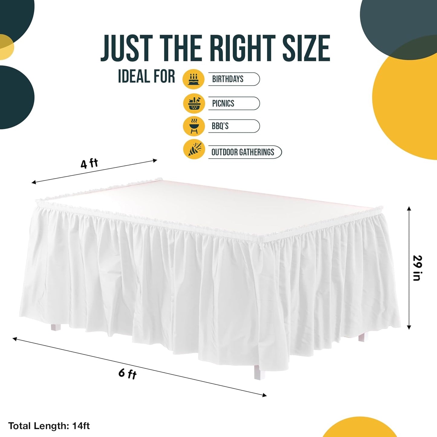 Exquisite Ruffle Table Skirt Black 6 Pack 14 Ft Long Table Skirts for Rectangle Tables 6ft Plus or Round Tables Skirts with Adhesive Strip for Gender Reveal Decor & Happy Birthday Parties