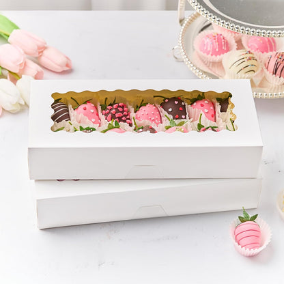 Kucoele 20 PCS Cookie Boxes with Window, 12.5 x 5.5 x 2.5 Inches Bakery Boxes Auto-Popup Treat Boxes for Chocolate Covered Strawberries, Hot Cocoa Bombs, Pastries, Donuts, Muffins