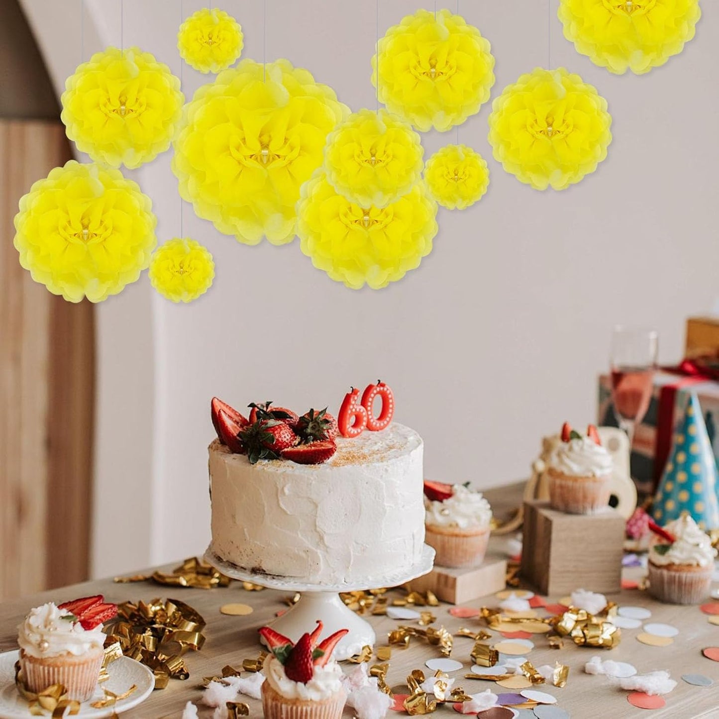 Tissue Paper Pom Poms, Pink Tissue Paper Flowers, Hanging Flower Balls for Weddings Fiesta Parties Birthday Baby Showers Classroom Bridal Shower Decoration (18Piece Set-6/10/12/14Inch)