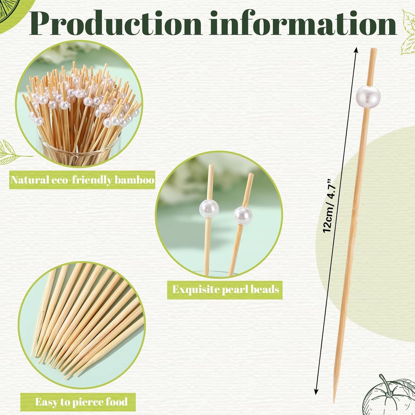 Reallnaive 600 Pcs Cocktail Pick Pearl Fancy Toothpick for Appetizer 4.7 Inch Long Skewer for Drink Fruit Food Bamboo Stick Wedding Bridal Shower Decoration Charcuterie Accessories (White)