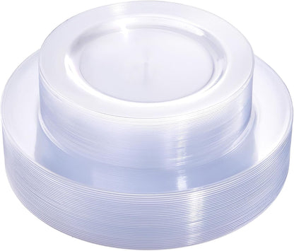 FLOWERCAT 60PCS White Plastic Plates - Heavy Duty White Disposable Plates for Mother's Day/Birthday Party/Wedding -serve for 30 guests Include 30PCS 10.25" & 30PCS 7.5" Plates for Party