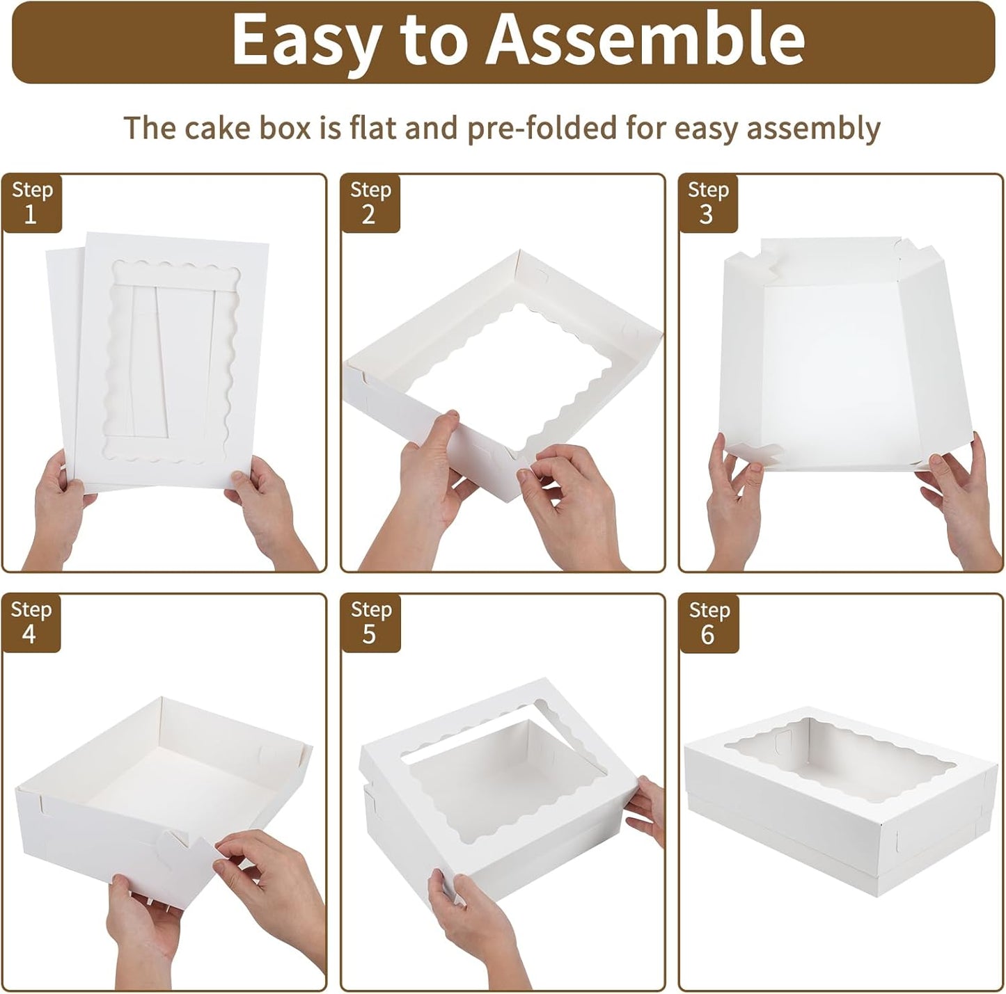 Moretoes 20pcs 14x10x4in Sheet Cake Boxes, White Rectangle Quarter Bakery Boxes with Window, for Cake Pastry Baking Donuts Cupcake Pie Packaging