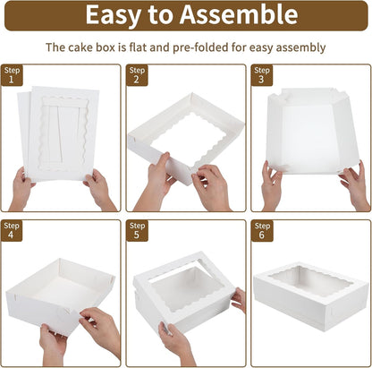 Moretoes 20pcs 14x10x4in Sheet Cake Boxes, White Rectangle Quarter Bakery Boxes with Window, for Cake Pastry Baking Donuts Cupcake Pie Packaging