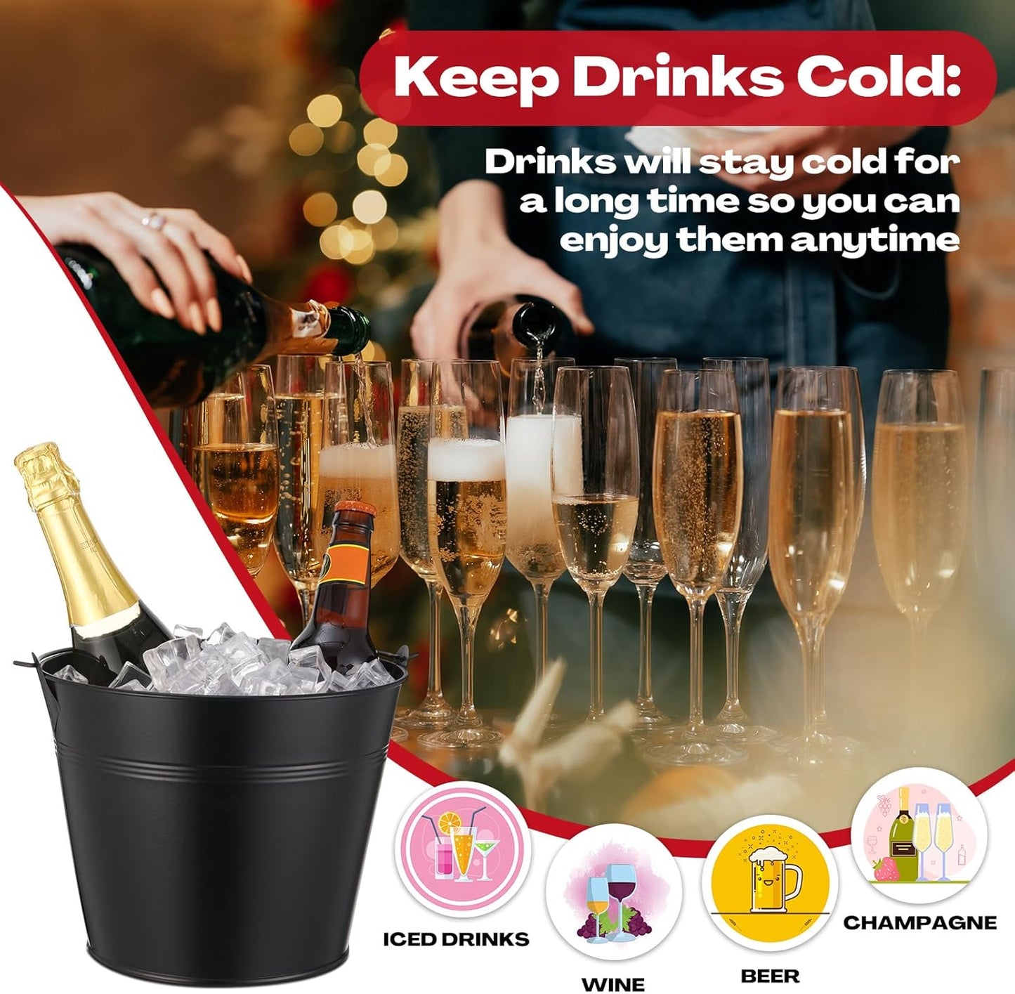Didaey 24 Pcs Metal Beer Bucket Bulk Ice Bucket Ice Pails with Handle Champagne Soda Party Beverage Chiller for Summer Picnic Pool Wedding Party Supplies Wine Champagne Bar (7.1 x 6.5 x 5.1",Gold)