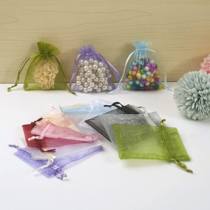 100pcs White Organza Bags 2x3 inch Sheer Drawstring Gift Bags Jewelry Pouches Wedding Party Christmas Favor Gift Bags, Little Mesh Gift Pouches Mini Candy Bags for Small Presents Earrings