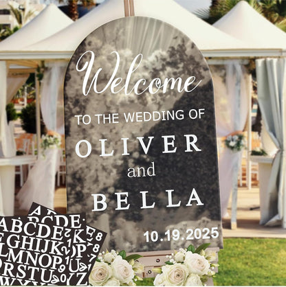 Custom Name Welcome to Our Wedding Signs Personalized Wedding Mirror Decals Selfie Mirror Decal for Wedding Entry Reception Display Golden Date Marriage DIY Vinyl Lettering Welcome Party Decoration