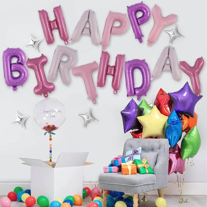 Happy Birthday Balloons Banner, Foil Balloon Personalized Name Letters Balloons Sign Birthday Party Decorations for Women Men Boys Girls Cream