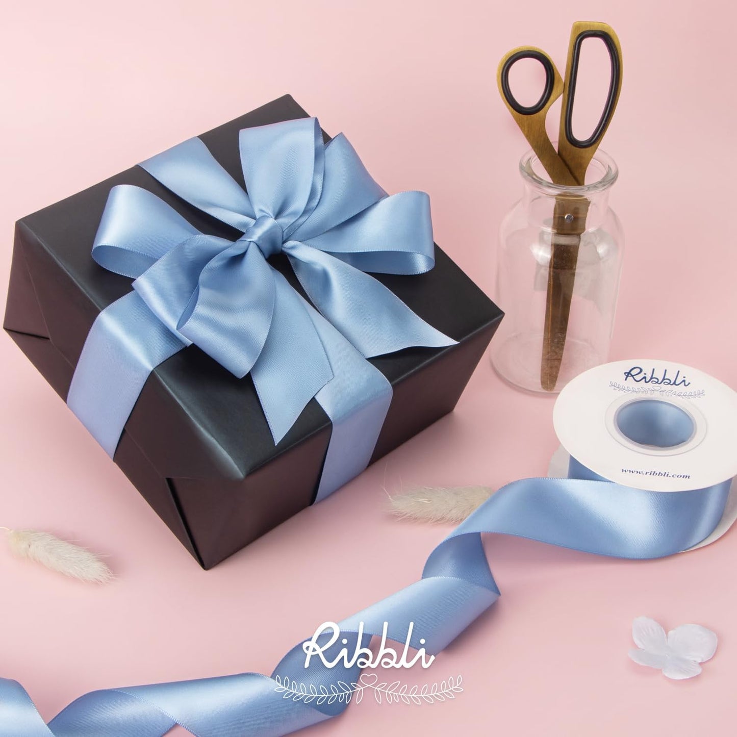 Ribbli Double Faced White Satin Ribbon,3/8” x Continuous 25 Yards,Fabric Ribbon use for Bows Bouquet,Gift Wrapping,Floral Arrangement