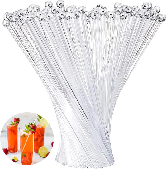 200 Pieces Ball Head Stirrer Disposible Plastic Round Top Crystal Swizzle Sticks, Crystal Cake Pops, Cocktail Coffee Drink Stirrers (Clear)