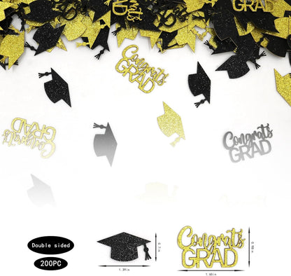 200PC Gold Graduation Confetti Class of 2026 Congrats Grad Confetti for Table Grad Cap Scatters for Graduation party decorations 2026