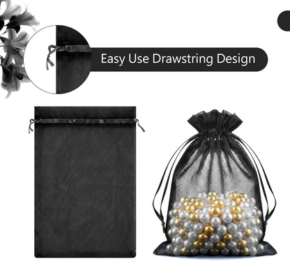 FUNFERY 100 Pcs White Organza Bags 3x4 in, Small Mesh Drawstring Gift Bags for Sachet, Jewelry, Wedding Favor, Candy Goodie Treat Bag,Easter Day