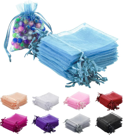 100pcs White Organza Bags 2x3 inch Sheer Drawstring Gift Bags Jewelry Pouches Wedding Party Christmas Favor Gift Bags, Little Mesh Gift Pouches Mini Candy Bags for Small Presents Earrings