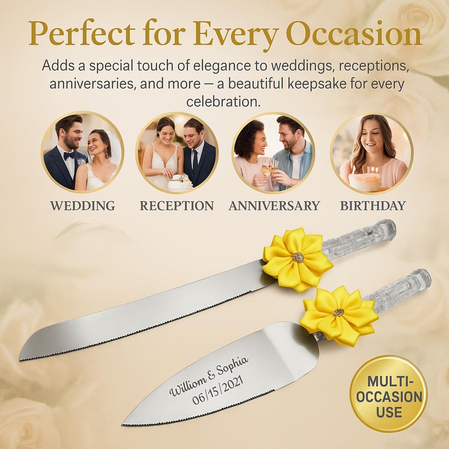 GIFTS INFINITY Personalized Wedding Cake Knife and Server Set with Engraving – Cake Cutting Utensil Set, Keepsake Gift for Wedding, Anniversary, Reception, Birthday & Other Occasions (CH-101WB)