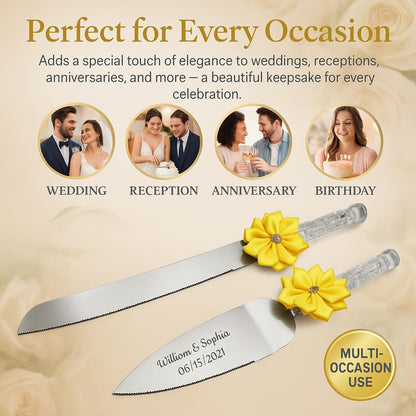 GIFTS INFINITY Personalized Wedding Cake Knife and Server Set with Engraving – Cake Cutting Utensil Set, Keepsake Gift for Wedding, Anniversary, Reception, Birthday & Other Occasions (CH-101WB)