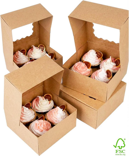 qiqee Auto-pop Up Cupcake Boxes with Window White 40PCS 12 Count Cupcake Box 13"x10"x3.5" Cupcakes Carrier, 12 Cupcake Containers with 2 rolls of pink ribbons