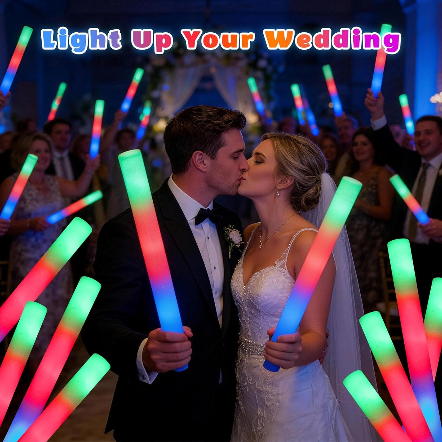 SHQDD 60PCS Foam Glow Sticks Bulk, Light up in the Dark Party Supplies with 3 Colorful Flashing Modes, Glow Party Pack for Wedding, Birthday, Concert, New Year, Halloween, Christmas,Carnival