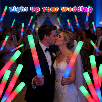 SHQDD 60PCS Foam Glow Sticks Bulk, Light up in the Dark Party Supplies with 3 Colorful Flashing Modes, Glow Party Pack for Wedding, Birthday, Concert, New Year, Halloween, Christmas,Carnival