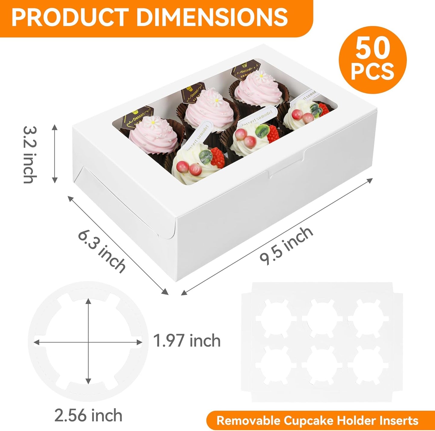30-Set Cupcake Boxes Bulk with Clear Display Window Hold 6 Standard Cupcakes, Disposable Food Grade White Cupcake Carrier Cupcake Container, Perfect for Cupcakes Muffins Cookies Pastries
