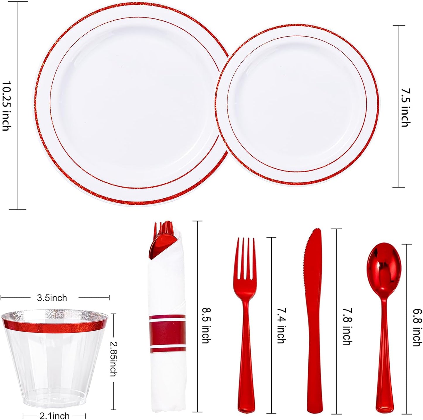 WELLIFE 350-Piece Gold Disposable Plates and Cutlery Set - Premium 10.25" Dinner Plates, 7.5" Dessert Plates, 9oz Cups & Cutlery for Weddings, Catering Events - 50 Guest Service - Elegant & Sturdy