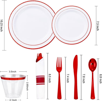 WELLIFE 350-Piece Gold Disposable Plates and Cutlery Set - Premium 10.25" Dinner Plates, 7.5" Dessert Plates, 9oz Cups & Cutlery for Weddings, Catering Events - 50 Guest Service - Elegant & Sturdy