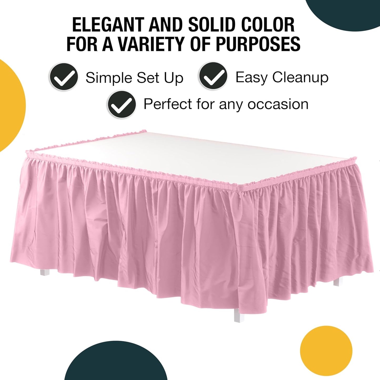 Exquisite Ruffle Table Skirt Black 6 Pack 14 Ft Long Table Skirts for Rectangle Tables 6ft Plus or Round Tables Skirts with Adhesive Strip for Gender Reveal Decor & Happy Birthday Parties
