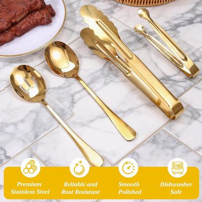 Mwellewm 18Pcs Serving Utensils, Serving Spoons for Buffet, Serving Tongs for Food, Slotted Spoons, Stainless Steel Banquet Cutlery Set for Parties Weeding Birthday Entertaining Catering(Silver)