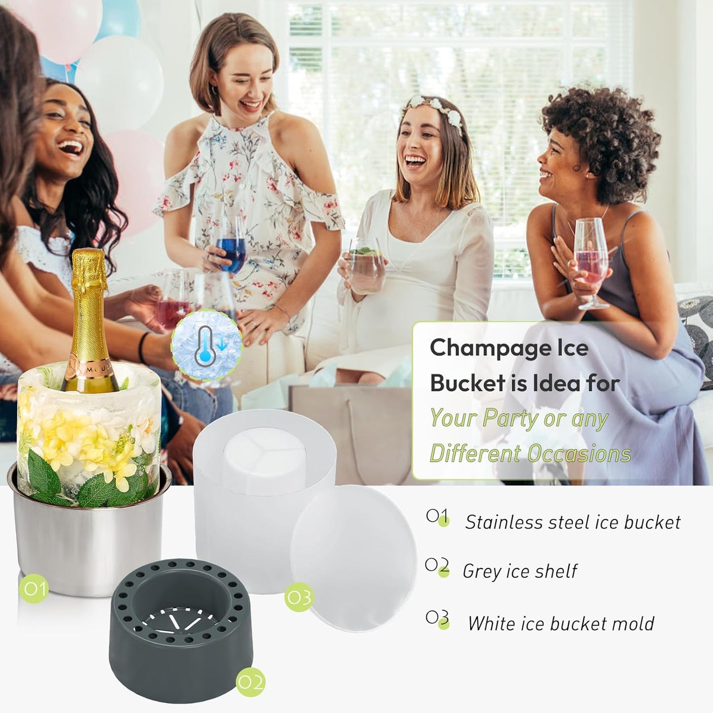 Ice Bucket Mold,Ice Mold Wine Bottle Chiller,Champagne Bucket Ice Mold, Flower/Fruits/Any Decoration to DIY Your Champagne Bucket Ice Mold For Special Parties (M)