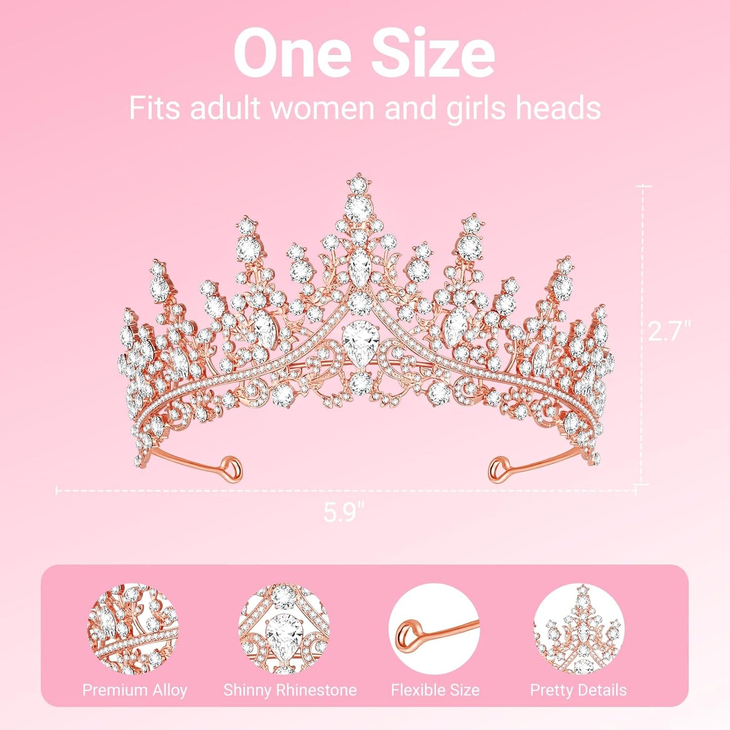 Tiara Crown for Women, Headband Hair Accessories for Birthday Wedding Party Costume Pink