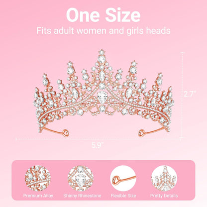 Tiara Crown for Women, Headband Hair Accessories for Birthday Wedding Party Costume Pink