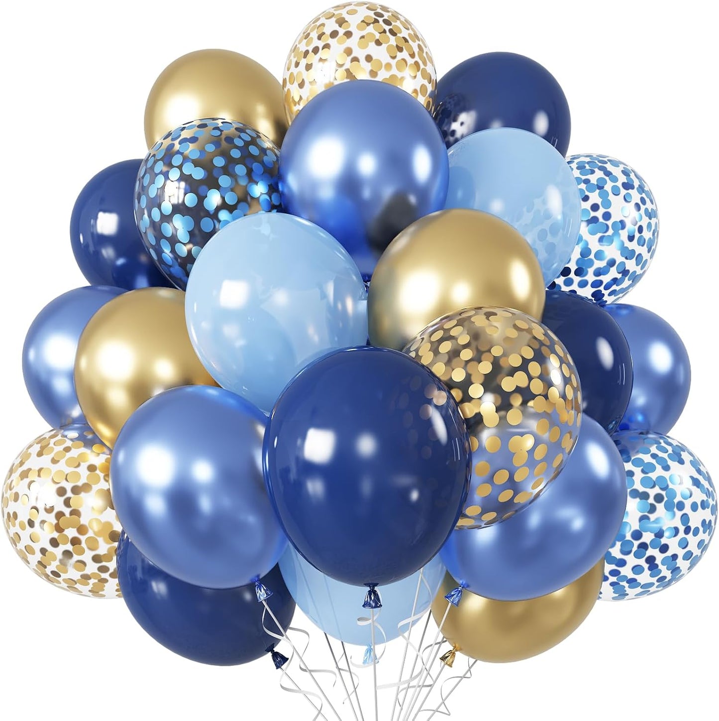 60 Pcs Blue and Silver Balloons, Navy Royal Blue Silver Party Balloons with Metallic Confetti Helium Latex Balloons for Birthday Baby Showers Fathers Day 2025 Graduation Decoration