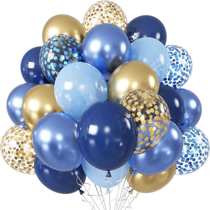 60 Pcs Blue and Silver Balloons, Navy Royal Blue Silver Party Balloons with Metallic Confetti Helium Latex Balloons for Birthday Baby Showers Fathers Day 2025 Graduation Decoration