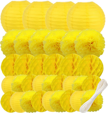 WOLHOWLTD Mermaid Theme Paper Decoration Set - 33 Pcs Paper Lanterns, Pompoms, Honeycomb Decorations for Mermaid Theme, Baby Shower,Wedding Rainbow Birthday Party Home Decoration(Pink Blue Purple)