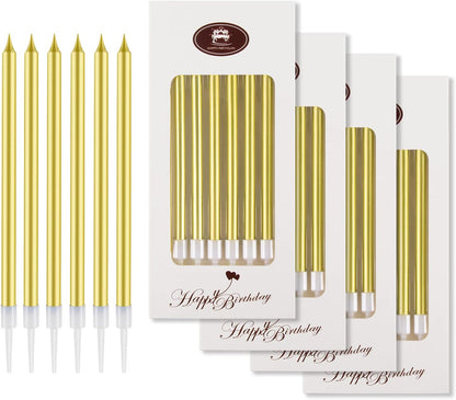 BEAN LIEVE 24-Count Birthday Candles - Long Thin Cake Candles Slow Burning Candles for Birthday, Wedding, Lucky Party Decoration (Champagne Gold)