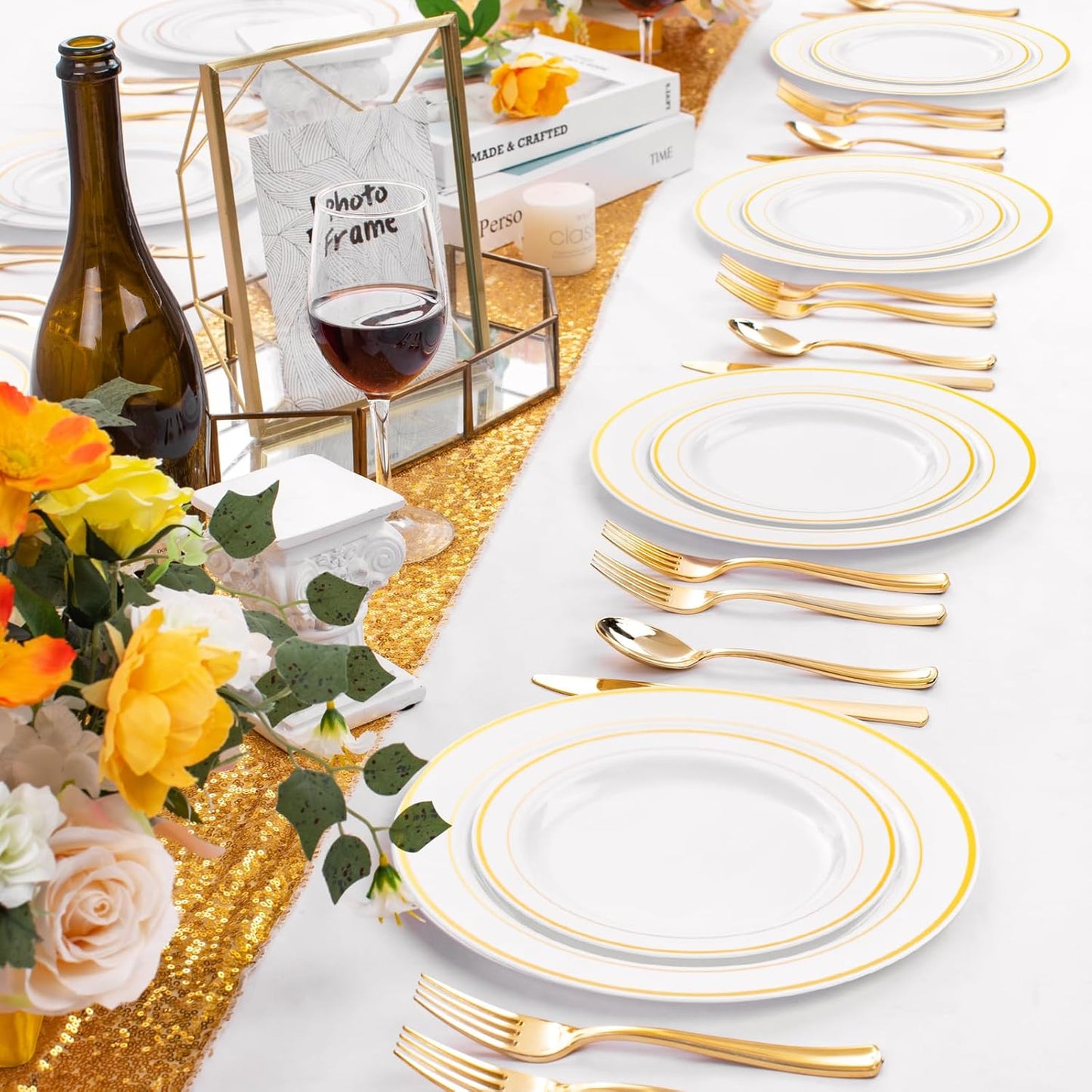 FLOWERCAT 60PCS White Plastic Plates - Heavy Duty White Disposable Plates for Mother's Day/Birthday Party/Wedding -serve for 30 guests Include 30PCS 10.25" & 30PCS 7.5" Plates for Party