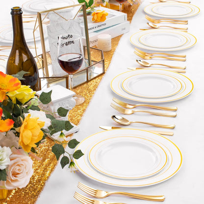 FLOWERCAT 60PCS White Plastic Plates - Heavy Duty White Disposable Plates for Mother's Day/Birthday Party/Wedding -serve for 30 guests Include 30PCS 10.25" & 30PCS 7.5" Plates for Party
