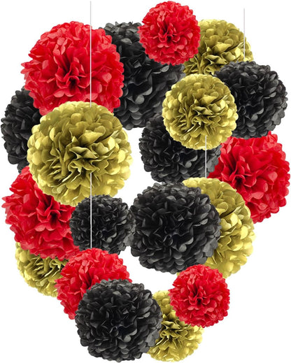 White Paper Pom Poms - Party Tissue Paper Flowers Balls - Party Hanging Decoration Supplies - Size of 10inch, 12inch, Great for Wedding, Birthday, Any Parties and Events (12 PCS)